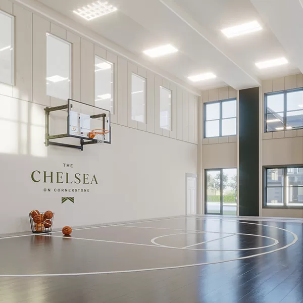 Architectural rendering of The Chelsea's indoor basketball court.